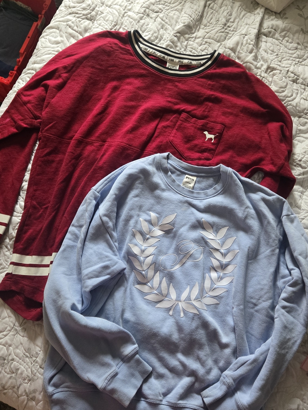 Victorias Secret PINK Red Oversized + Blue Sweater Bundle